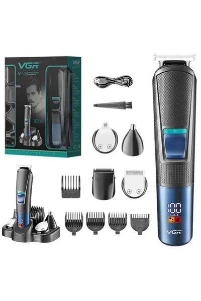 VGR V-108 10 in 1 Profesyonel Erkek Bakım Seti - Standlı, LED Ekranlı Saç Sak...