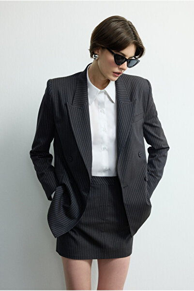 Love My Body Moda Tutkusu Çizgili Kruvaze Ceket