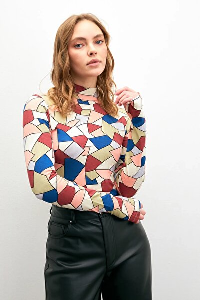 Yefrastore Women's Pastel Color Piece Patterned Finger Detailed Bodysuit