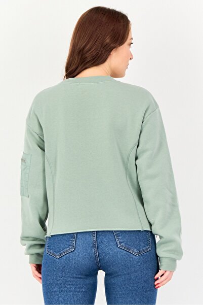 No Comment Women Crew Neck Plain Long Sleeve Sweatshirt, Sage Green