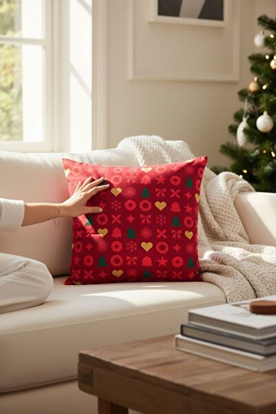 ANJEAHOME Sydney Christmas Patterned Throw Pillow Cover |   45X45 cm |   Digital Printed |   Stylish Design – Washable Fabric