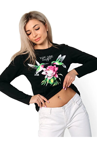 ELNOYA سويت شيرت مريح بأكمام طويلة باللون الأسود للجنسين من You Are مطبوع Basik