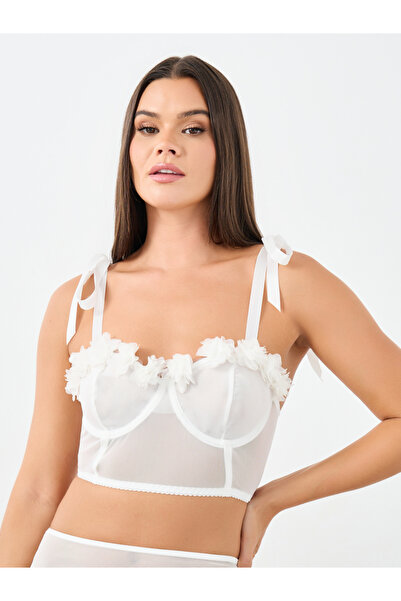 Styli Pack of 3 - Rosette Crop Top, Side Ruched Skirt and Thong