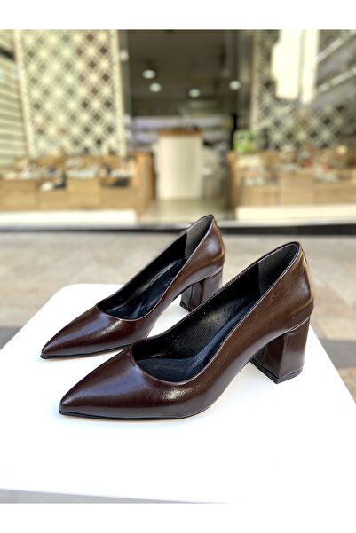 Gloriys Ayakkabı & Çanta Bitter Coffee 6cm Thick Heel Comfortable Mold Heel Shoes 01653