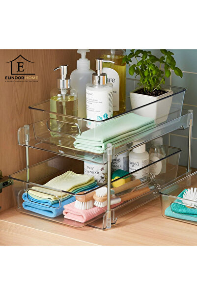 Elindor Organizator transparent cu 2 niveluri, multifuncțional, 30 × 19 × 25,...