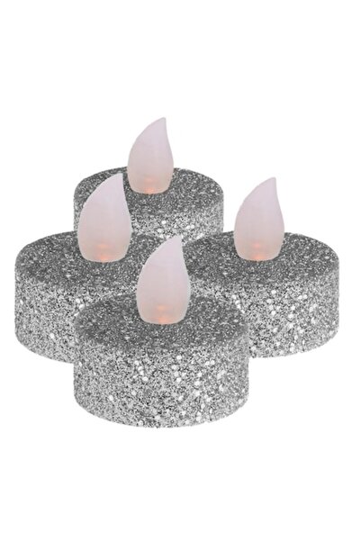 FORHOUSE Set of 4 LED candles, battery-powered, 3.5 x 2 cm, with glitter, silver
