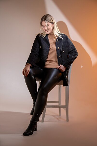 Roxxlen 3330725 Μπουφάν με κουμπιά μεγάλου μεγέθους με καπιτονέ μαύρο