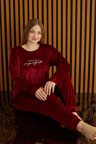 Pijamoni Battal French Velvet Long Sleeve Women's Pajama Set 4220-9