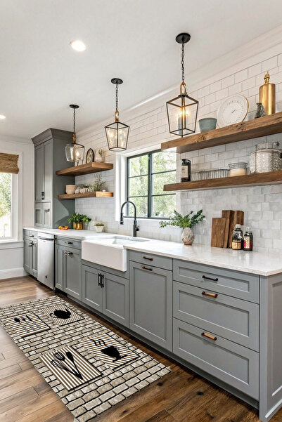 Kessy Home Studio Mutfak Temalı Makinada Yıkanabilir Kaymaz Taban Dijital Bas...