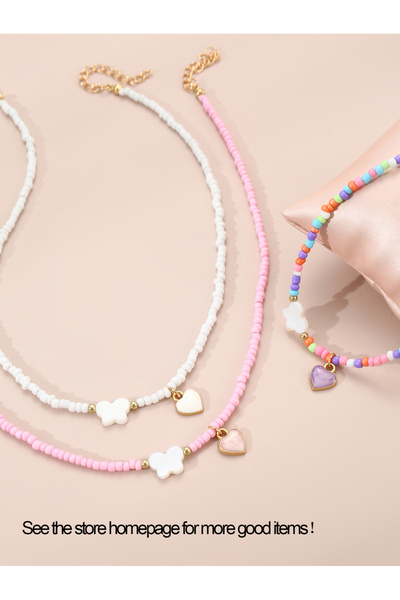 Take Two By Styli Set of 3 - Butterfly and Heart Pendant Beaded Necklace