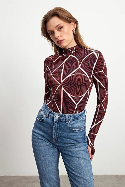 Yefrastore Women's Navy Blue Tile Piece Hypnosis Patterned Finger Detailed Body