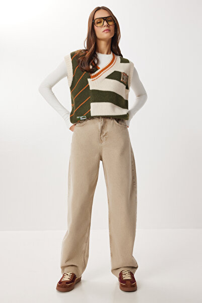 Lovelyİstanbul Raw Hem Baggy Jeans Lri0030 Beige