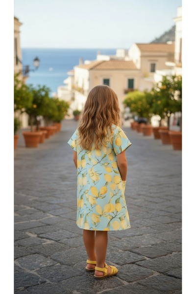 HÇ Hülya Çelik KİDSWEAR 2018 Kız Çocuk Yazlık Limon Desenli Elbise