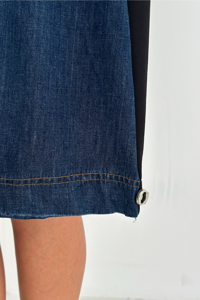 FEMELLE Women's Sweat Denim Patchwork Dress Oversized Pockets Drawstring 100% Cotton Sports Dress