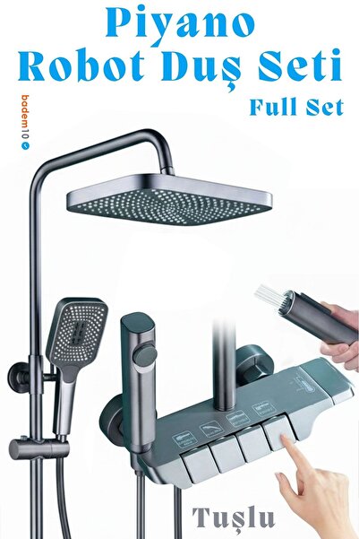 Badem10 Piyano Robot Duş Seti Tuşlu Tam Takım Antrasit Lüks Yağmurlama Fonksi...