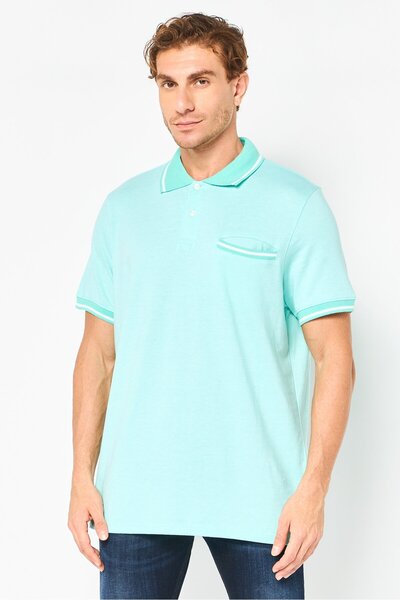 Chaps Men Regular Fit Birdseye Short Sleeve Polo Shirt, Pool Blue