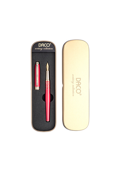 Daco Red metal pen with Rose pattern, F iridium nib, gift box, ideal for school and office