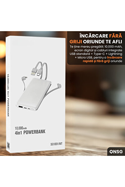 ONSG Portable Powerbank 10,000 4in1, Fast Charging, USB Type-C, Lightning, Micro USB, Smart Chip