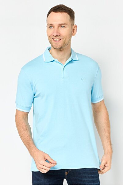 Chaps Men Regular Fit Embroidered Logo Short Sleeve Polo Shirt, Light Blue
