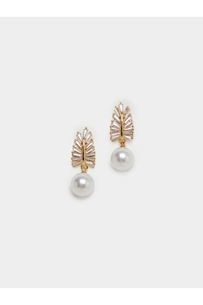 Styli أقراط متدلية من اللؤلؤ الصناعي على شكل أوراق شجر