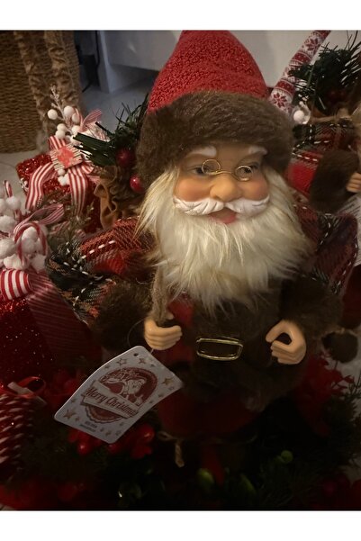 So Iconic تمثال سانتا كلوز واقعي للزينة مع معطف فرو أحمر / ديكور عيد الميلاد بطول 30 سم