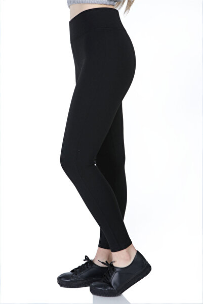 AFVENTE Women's Black Winter High Waist t Shaping / Sculpting Steel Knitted Leggings with Fleece Inside