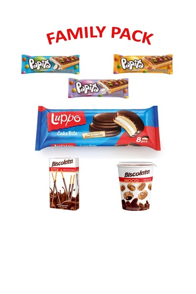 Şölen Family Pack 3 x Papita + 1 x Luppo Cakebite + 1 x Biscolata Sticks + 1 x Biscolata Mood