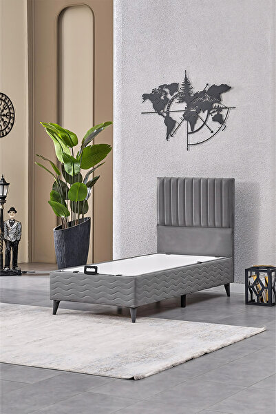 Evdemo Ezgi Tek Kişilik Baza Başlık Set Gri 90*190