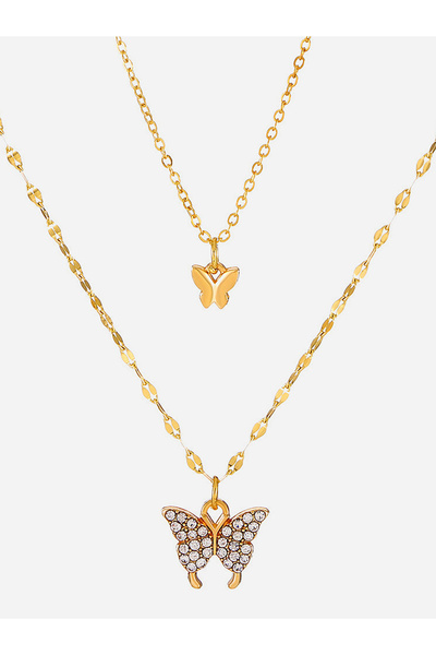 Take Two By Styli Rhinestone Butterfly Pendant Layered Necklace