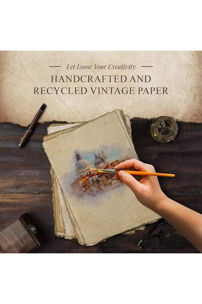 Generic Vintage Handmade Deckle-Edge Blank Paper – 75 Sheets, 150gsm Recycled Cotton (A4)
