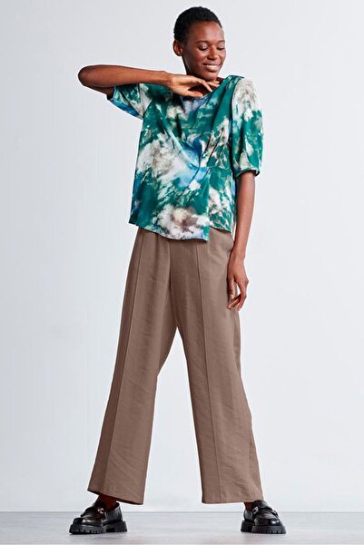 Tchibo Women Straight Leg Pull On Woven Trouser, Brown