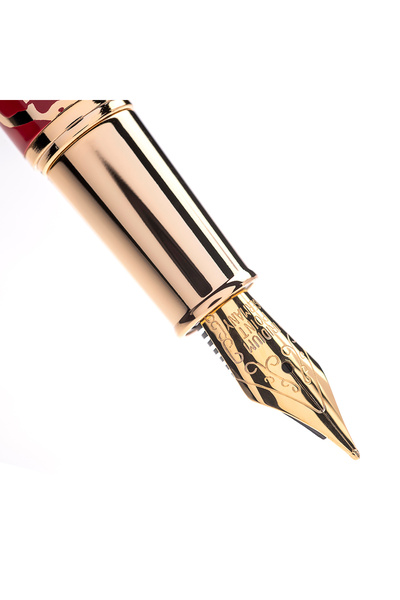 Daco Red metal pen with Rose pattern, F iridium nib, gift box, ideal for school and office