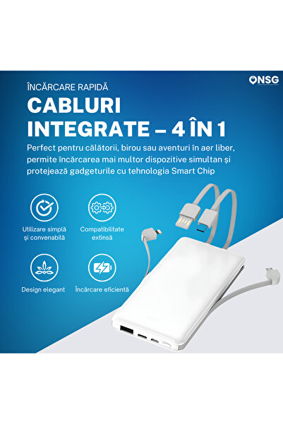 ONSG Portable Powerbank 10,000 4in1, Fast Charging, USB Type-C, Lightning, Micro USB, Smart Chip