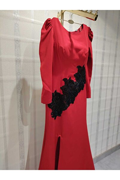 Ressian fashion red crepe evening dress