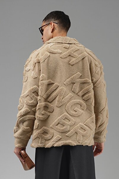 AKÇAYLAR Oversized Plush Jacket with Snap Closure on the Front, Without Lining and Without Pockets