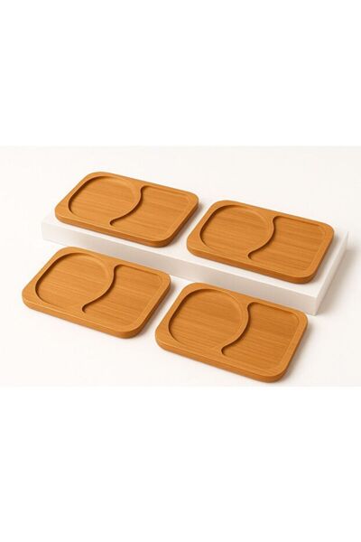 HUBBYCHEF 4-Person Double-Walled Cup and Saucer Espresso Tea Coffee Cup Set with Bamboo Saucer