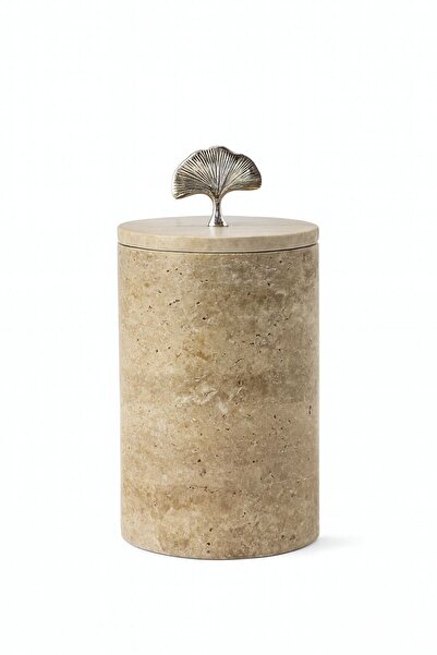 Modestmar Natural Travertine Trash Can - Silver Ginko Object