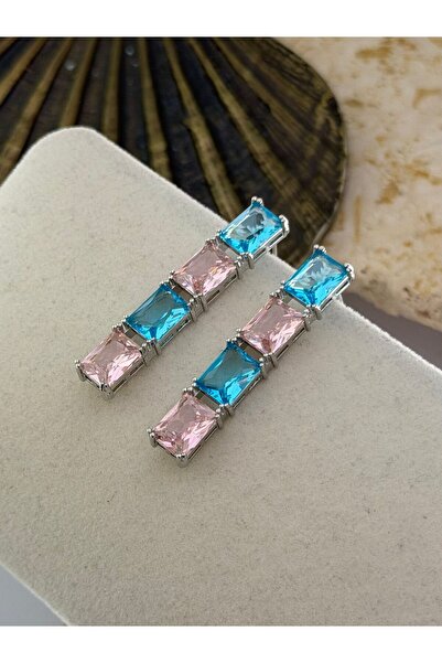 MyladyAccessoriess أقراط باجيت باللونين الوردي والأزرق (مطلية بالنحاس)