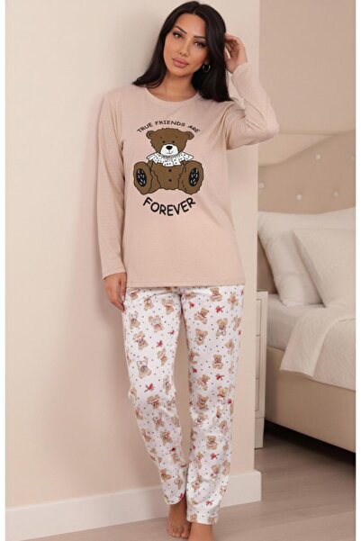 Niket Life Γυναικείο σετ πιτζάμες με μακρύ μανίκι με με τύπωμα σχέδια με λαιμ...