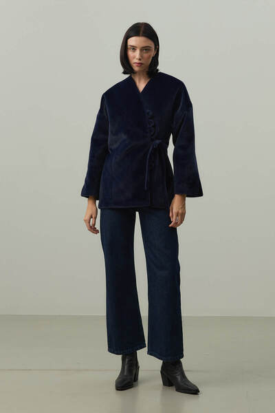 Fahhar Brit Detailed Cashmere Jacket Navy Blue