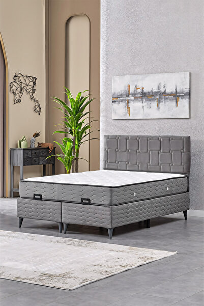 Evdemo Vizyon Çift Kişilik Baza Başlık Yatak Seti Gri 150*200