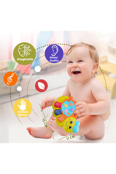 RCO Interactive musical toy with functions and lights, Mini Organ Caterpillar Green, 15x11 cm, +12 months