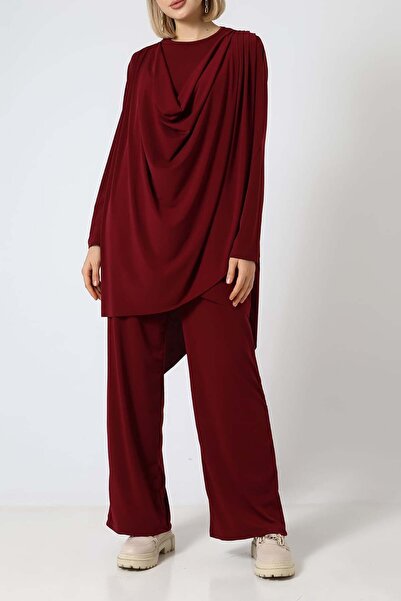 Sabr Sandy Draped Asymmetric Tunic & Pants Two-Piece Set – Elegant Everyday Chic