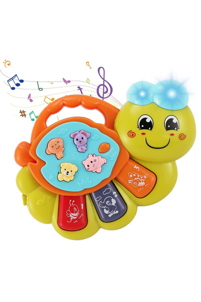 RCO Interactive musical toy with functions and lights, Mini Organ Caterpillar Green, 15x11 cm, +12 months