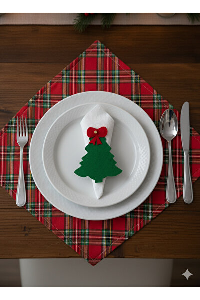 Handmade Elegance New Year's Napkin Ring Set of 4 Green Felt with Tree Figure Special Tableware Presentation