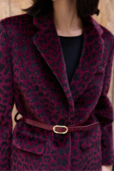 My Blog Burgundy Belted Leopard Plush Jacket - 9614