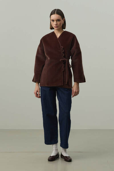 Fahhar Brit Detailed Cashmere Jacket Brown