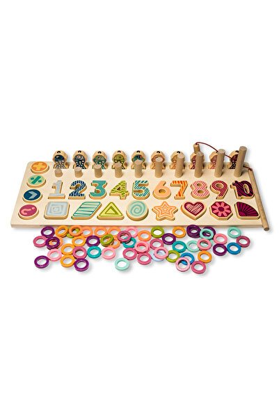 Nurio 4-in-1 Wooden Logarithmic Game for Counting, Stacking, Sorting and Fishing