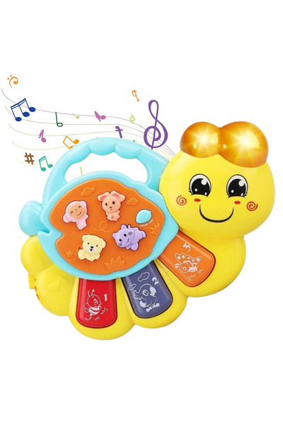 RCO Interactive musical toy with functions and lights, Mini Yellow Caterpillar Organ, 15x11 cm, +12 months