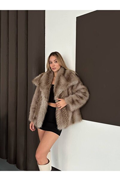 VESS MODA Model de damă cu blană de vulpe Jacquard haină de blană artificială